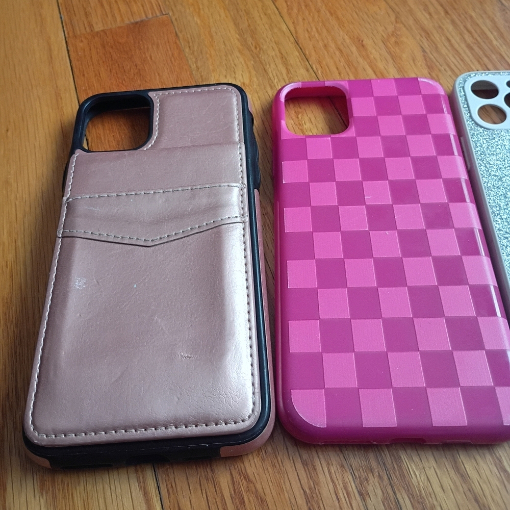 iPhone 11 Pro Max Pink Glitter Checkered Jewelled Clear Card Pocket Case Lot - Picture 2 of 11